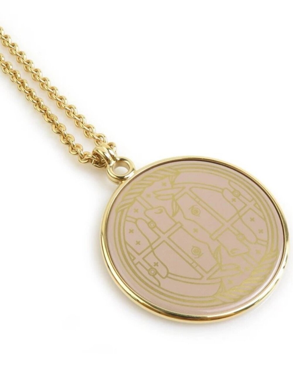 HERMES Medaille Cadrege GM Necklace Pendant Gold Metal -